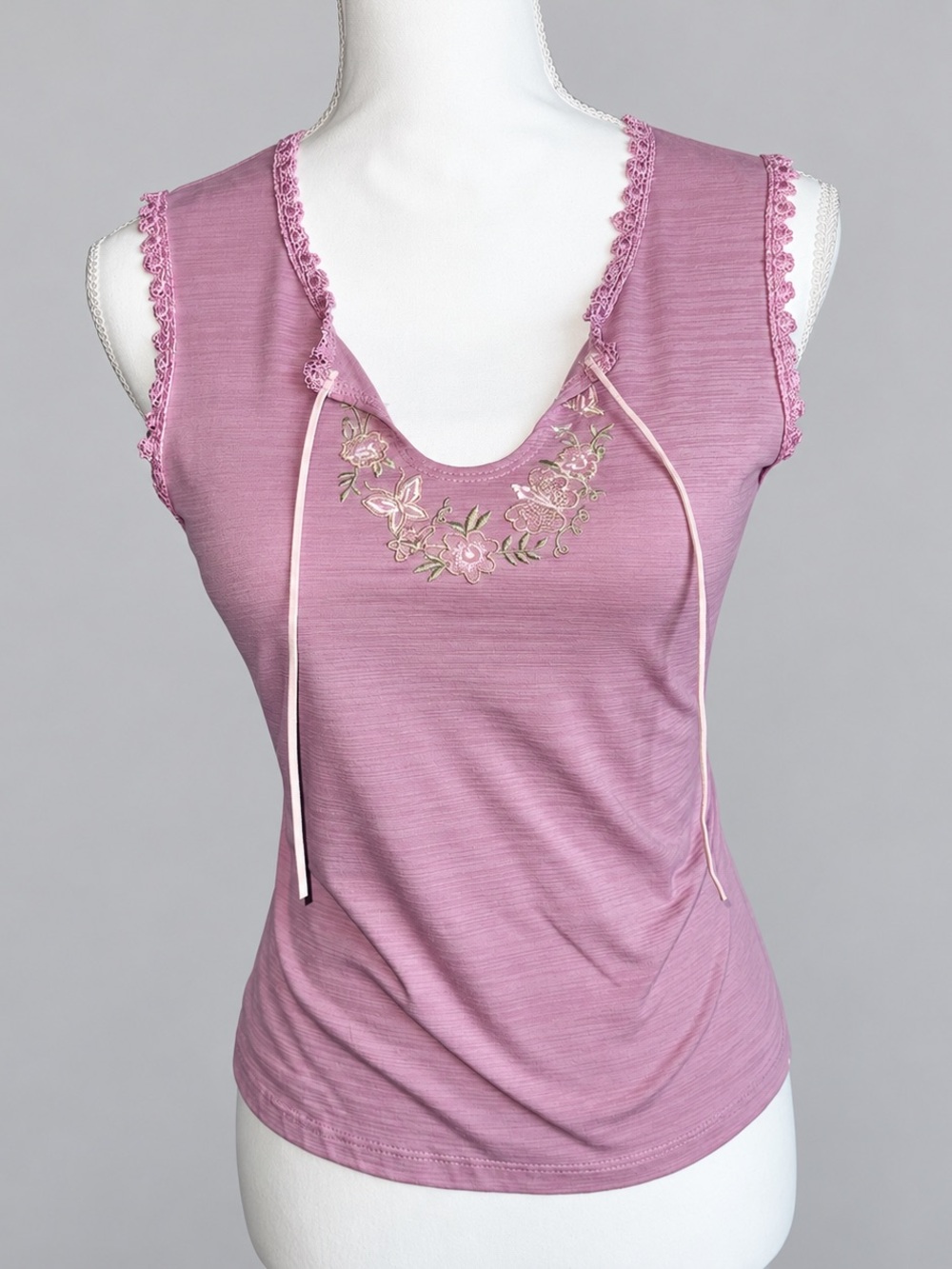 My Michelle Pink Floral Lace Trim Tank Top Medium Y2K